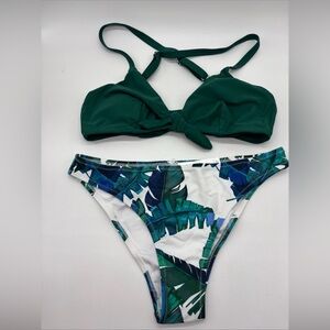 Cupshe Women's Tropical Leaf Print Tie Knot Top, Green White, Medium
